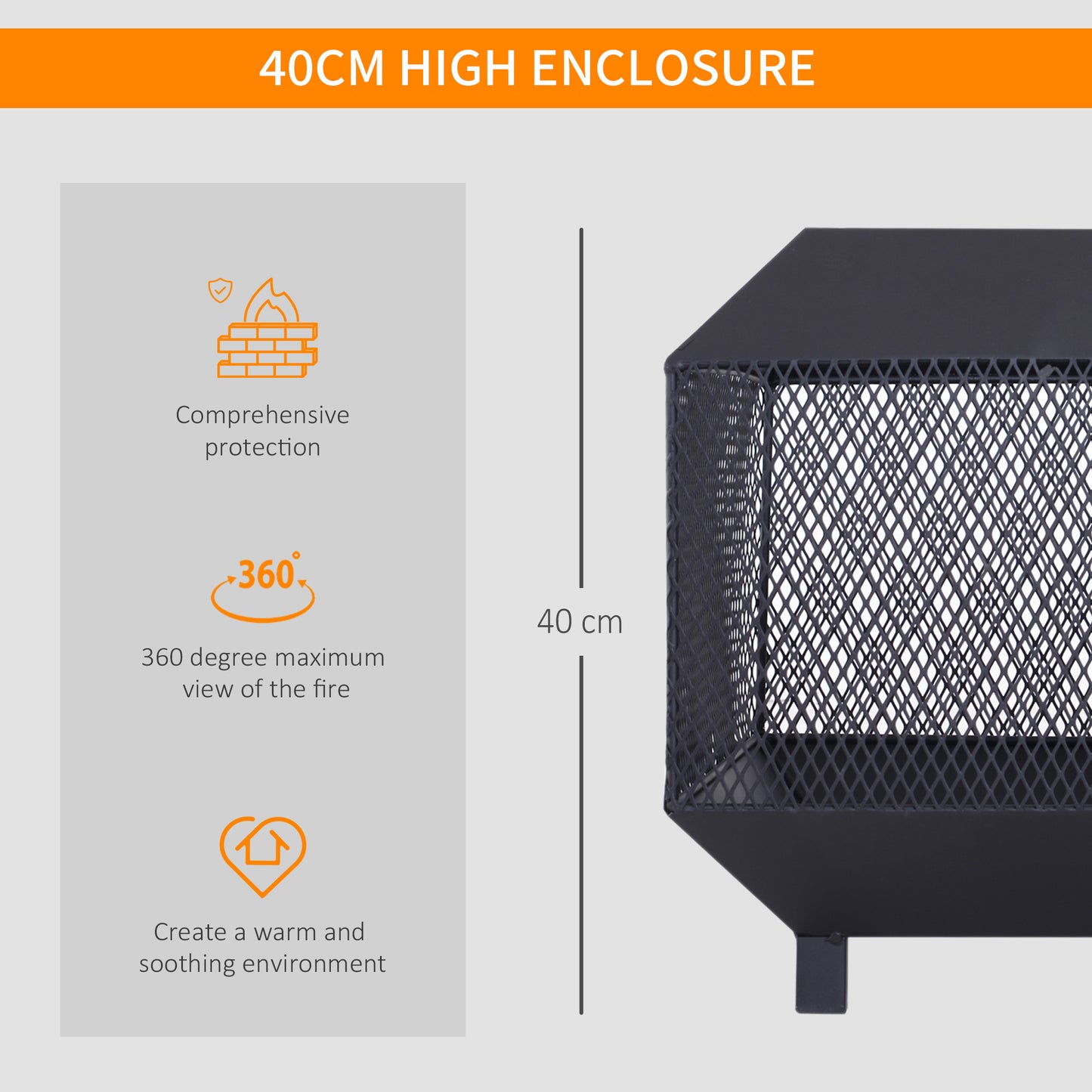 Metal Square Fire Pit Outdoor Mesh Firepit Brazier W/ Lid, Log Grate, Poker For Backyard, Camping, Bonfire, Wood Burning Stove, 44 X 44 X 40cm, Black